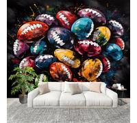 HD Printed Large Wall Mural 400x280 cm Art Rugby Sports Eamless Splicing Photo Wallpaper, Peel & Stick Non-Overlapping Black Removable Residue-Free Waterproof Wall Stickers