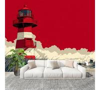 HD Printed Large Wall Mural 400x280 cm Simple Ocean Lighthouse Eamless Splicing Photo Wallpaper, Peel & Stick Non-Overlapping Red Removable Residue-Free Waterproof Wall Stickers