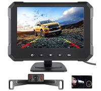 HD Reversing Camera Kit 1080P Waterproof License Plate Rear View Camera with 5'' Monitor IR Night Vision DIY Guide Lines for Car Truck RV Van Bus Pickup SUV Trailer Camper Caravan Motorhome (8m Cable)