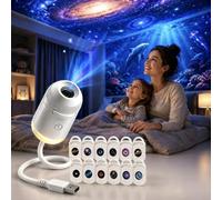 HD Smart 5D Holographic Night Light Projector, Mini USB Galaxy Star Light Projector with 12 Film Discs, 360° Rotatable Bedside Lamp Atmosphere Lighting for Bedroom Ceiling Car Roof