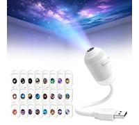 HD Smart Dynamic 5D Holographic Night Light Projector, Plug and Play HD Star Ocean Projector with 3/6/12/24 Projection Films, 360° USB Galaxy & Moon Projectors Light for Bedroom Car Roof (24 Films)