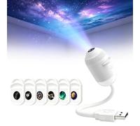 HD Smart Dynamic 5D Holographic Night Light Projector, Plug and Play HD Star Ocean Projector with 3/6/12/24 Projection Films, 360° USB Galaxy & Moon Projectors Light for Bedroom Car Roof (6 Films)