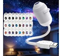 Hd Smart Dynamic 5d Holographic Night Light Projector,USB Galaxy Projector with 6/12/24 Projection Films,Plug-and-Play,360° Adjustable,for Kid Adult Bedroom Ceiling Wall Room，White：24Projection Films