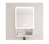 HD Smart Medicine Cabinet with Touch Switch, Wall-Mounted Arc-Shaped Aluminum Bathroom Mirror Cabinet, Lighting & Defogging Function, 50cm/19.6in, White
