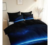 Hd Starry Sky Space Earth Duvet Cover Set Double 200 x 200 cm - 3 piece Bedding for All Seasons Black Duvet Cover, with 2 Pillow Shams Hypoallergenic
