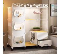 HD Transparent Cat Villa with Free Door Multi-layer Cat Crate with Litter Box Metal Wire Cat Cage Indoor Cat House, Easy to Set Up, Suitable for 1-2 Cats (Color : Basic, Size : 3-3-1+casters)