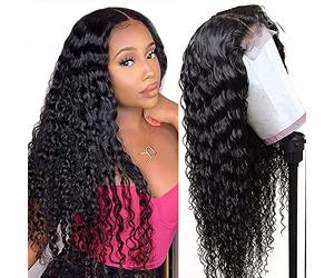 HD Transparent Deep Wave Lace Front Wigs Human Hair Pre Plucked Bleached Knots Glueless 4x4 Deep Wave Lace Closure Wig 22 Inch Brazilian Virgin Wet Wave Lace Wigs Human Hair for Women Natural Color