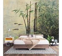 HD Wallpaper Murals 200x140 cm Chinese Bamboo Jungle Ink Painting 3D Non Woven Photo Mural for Bedroom Living Room Walls Decor, Light Green Anti-Fouling Easy to Install Art Wall Sticker