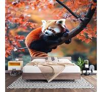 HD Wallpaper Murals 350x256 cm Autumn Maple Leaves 3D Non Woven Photo Mural for Bedroom Living Room Walls Decor, Animal Red Panda Pattern Anti-Fouling Easy to Install Art Wall Sticker