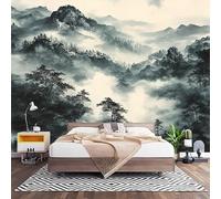 HD Wallpaper Murals 400x280 cm Chinese Mountain Ink Painting 3D Non Woven Photo Mural for Bedroom Living Room Walls Decor, Grey Anti-Fouling Easy to Install Art Wall Sticker