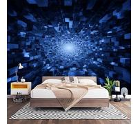 HD Wallpaper Murals 450x315 cm Science Fiction Geometry Time Tunnel 3D Non Woven Photo Mural for Bedroom Living Room Walls Decor, Blue Anti-Fouling Easy to Install Art Wall Sticker