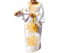 HD West African Attire Embroidery White Dashiki Shirt Bazin Riche Top and Pants Outfit for Man Maxi Dress for Woman, White-g, X-Large