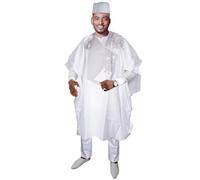 HD White African Couple Outfits Matching Sets Traditional Bazin Wedding Attire for Man 3 Pieces Boubou Caftan Outfit Embroidery 3XL, White-9939, 3XL