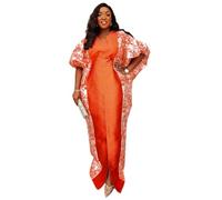 HD Women's Sequin African Bubu Dress Front Slit Stylish Plus Size Gown, Orange, One Size