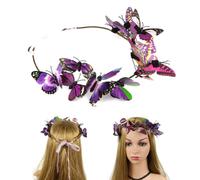 Hd5488 Three Dimensional Butterfly Garland Tie Headband | Plastic Purple, Adjustable Fit for Most Heads, Photo Prop and Travelling Use, Elegant Vivid Sweet Simple Look