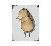Hdadwy Hedgehog Playingte Tin Sign Metal Plaque Art Hanging Iron Painting Retro Home Kitchen Garden Garage Wall Decor 16"X12"