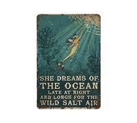 Hdadwy Metal Tin Sign Mermaid She Dreams of The Ocean Late at Night Vintage Tin Poster Metal Sign Wall Decoration Country Kitchen Home Garage Decor 12"x8"