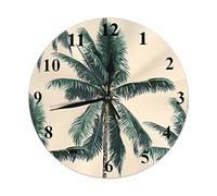 Hdadwy Palm Trees Wall Clock Beautiful Tropical Floral Leaf Green Exotic Natural Round Clocks Wall Decorative Silent No Ticking 10 inch 25cm PVC Rustic Modern for Bedroom