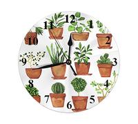 Hdadwy Plant Clock Nature Botanical Plants Pot Herb Leaves Foliage Round Wall Clock 10 Inch Silent Non Ticking Hanging Clock for Home Decor Living Room Kitchen Bedroom Office Brown Green