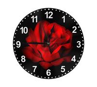 Hdadwy Red Rose on Black Background Round Wall Clock Silent Non Ticking Battery Operated Easy to Read for Student Office School Home Decorative Clock Art