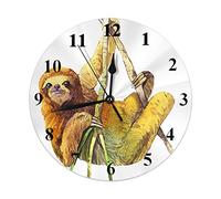 Hdadwy Sloth Wall Clock Portrait Fur Animal Nature Face Branch Wild Tree Mammal Leg Hang Round Clocks Wall Decorative Silent No Ticking 10 inch 25cm PVC Rustic Modern for Bedroom