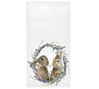 Hdadwy Spring Easter Bunny Hand Towels Lavender Floral Wreath Rabbits Face Towel Soft Thin Guest Towel Portable Kitchen Tea Towels Dish Washcloths Bath Decorations Housewarming Gifts 27.5" X 15.7"
