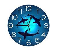 Hdadwy Stylish 3D Floating Shark Blue Ocean Water Round Wall Clock Battery Operated Quartz Analog Quiet Home Kitchen Decor Wall Clocks(9.5 Inch)