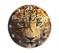 Hdadwy Tiger Clock Nature Wild Animal Safari Jungle Tigers Doodle Polka Dot Leopard Round Wall Clock 10 Inch Silent Non Ticking Hanging Clock for Home Decor Living Room Kitchen Bedroom Office Brown