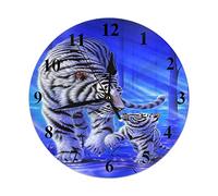 Hdadwy Tiger Wall Clock Wildlife Mom and Son PlaySwamp Silent Non-Ticking Round Clock Decorative Battery Operated Wall Clock Blue White Black 10 Inch