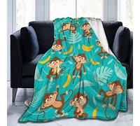 Hdadwy Tropical Banana Funny Monkey Throw Blanket Flannel Fleece Blanket Ultra Soft Bed Blanket for Couch Sofa Travel Bedding Home Decor Air Conditioning Blanket for Kids Adults 50"x40"