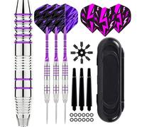 HDAKDDHG 22g Professional Steel Tip Darts Set with Box - 3 Pack Steel Tip Darts, Flight Protectors, 3 Spare Shafts, 12 O-Rings & Storage Box - Complete Professional/Accessories Dart Set Aqua Blue