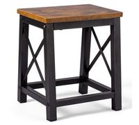 HDANI Wooden Step Stool for Adults Children,Durable Step Ladder with Non-Slip Feet,Load Capacity up to 220KG,Heavy Metal Frame Footstool for Bed,Bathroom,Kitchen,Motorhome,Retro Brown/Black