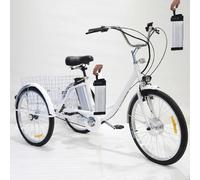 HDaspijh 24" Adult Tricycles, 3 Wheel Electric Trike for Senior, Soft Seat - Adjustable Height (29.5''-33.4''), 36V 12Ah Removable Battery - 30km Range, With Shopping Basket, Load 150kg/330 Lbs,White