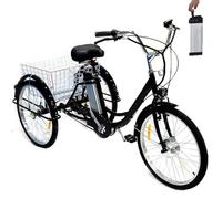 HDaspijh 24" Adult Tricycles, 3 Wheel Electric Trike for Senior, Soft Seat - Adjustable Height (29.5''-33.4''), 36V 12Ah Removable Battery - 30km Range, With Shopping Basket, Load 150kg/330 Lbs,Black