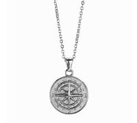 HDAUAOX Sailing Travel Compass Necklace, Stackable Choker Chain, Silver