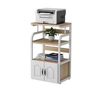 HDBCYUAZ 4-layer Floor-standing Printer Stand,Adjusting Feet Double-door Fax Machine Storage Rack, Metal Frame Edge Fixed Printer Desk（beige）