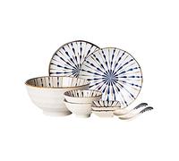 HDBCYUAZ 9-piece Elegant Dinner Plate Set Firework Style Kitchen Dinnerware Service for 2, Durable Reusable Ceramic Sets