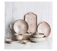 HDBCYUAZ Exquisite Sakura Ceramic Tableware Set 11-Piece Kitchen Dinnerware, Plates Bowls Spoons, Service for 2, Elegant Dinner Plate, Pink
