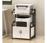 HDBCYUAZ Printer Stand Sturdy, Stable Metal Construction 3-layer Storage Rack on the Table Side with Lockers for Fax, Scanner, Printer, Office Supplies-Compact and Mobile(B)