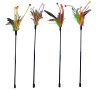HDBHSBE Cat Wand Toy, 4PCS Interactive Cat Teaser Wand with Loud Bell, 20 Inch Stick Toy with Non Slip Handle, Feathers for and Kitten Stick