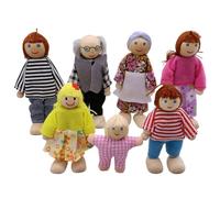 HDBHSBE Doll House Family 7Pcs/Set Wooden Dressed Dollhouse People with Movable Joint Interactive Parent-child Doll House Family Figures for Pretend Play, Decorating Dollhouse People