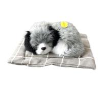 HDBHSBE Fake Dog, 6.7x5.1 Inch Plush Sleeping Dog on Pad with Woof Sounds, Cute Mini Breathing for Kids Friends and Family on Birthday Children's Day and FestivalFake