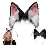 HDBHSBE Fox Ear, 8.7x7.5 Inch Soft Furry Ears, Portable Faux Fur Therian Ears, Adjustable Wolf Cat Headband for Party Cosplay Costume Accessories, Black WhiteFox Ear