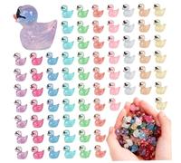 HDBHSBE Mini Ducks 100 Pack Mini Resin Ducks, Glow in the Dark Glitter with Sunglasses, Resin Animals for Dollhouse Landscape Micro Fairy Garden DIY Craft Decor 100 Pack
