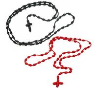 HDBHSBE Rosary Necklace, 2PCS 15.8 Inch Long Catholic Knotted Beaded Cross Necklace, Black Red Cross, Lightweight String for Women and Men Keepsake Gift String