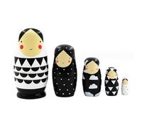 HDBHSBE Russian Dolls, 5PCS Wooden Russian Nesting Dolls, Cute Black and White Nesting for Kids Adults, Waterproof Stacking Matryoshka Doll for Easter Mother's Day BirthdayRussian