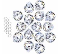 HDCRYSTALGIFTS 15PCS 30mm Crystal Suncatcher Clear Rainbow Maker Crystal Prism Sun Catcher for Windows Hanging Crystals Glass Ball Hanging Ornaments Wind Chime Indoor Outdoor Home Garden Deco