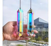 HDCRYSTALGIFTS 2 x 5" Crystal Suncatcher Prisms for Indoor Windows, AB Colored Hexagonal Hanging Crystals Suncatchers Rainbow Maker for Christmas Patio