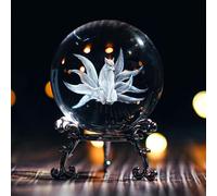 HDCRYSTALGIFTS 3D Crystal Ball with Stand - 60mm Laser Carved Nine-Tailed Fox Glass Full Sphere Art Decorative Ball Paperweight