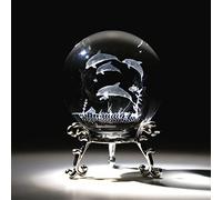 HDCRYSTALGIFTS 3D Engraved Crystal Ball with Stand 60mm Dolphin Paperweight Glass Sphere Decorative Balls(Clear)